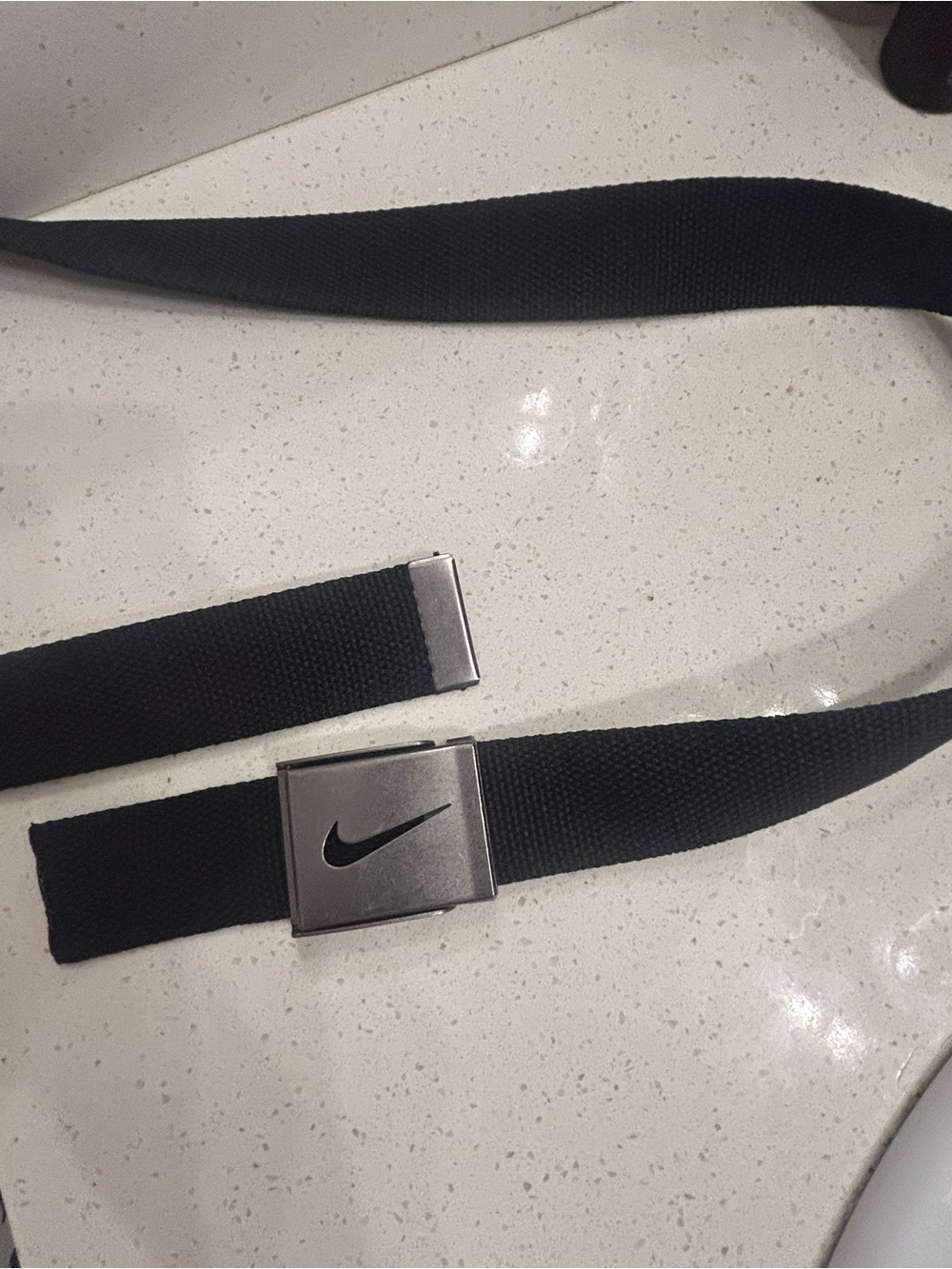 Nike Black Webbing Belt with Silver Swoosh Buckle
